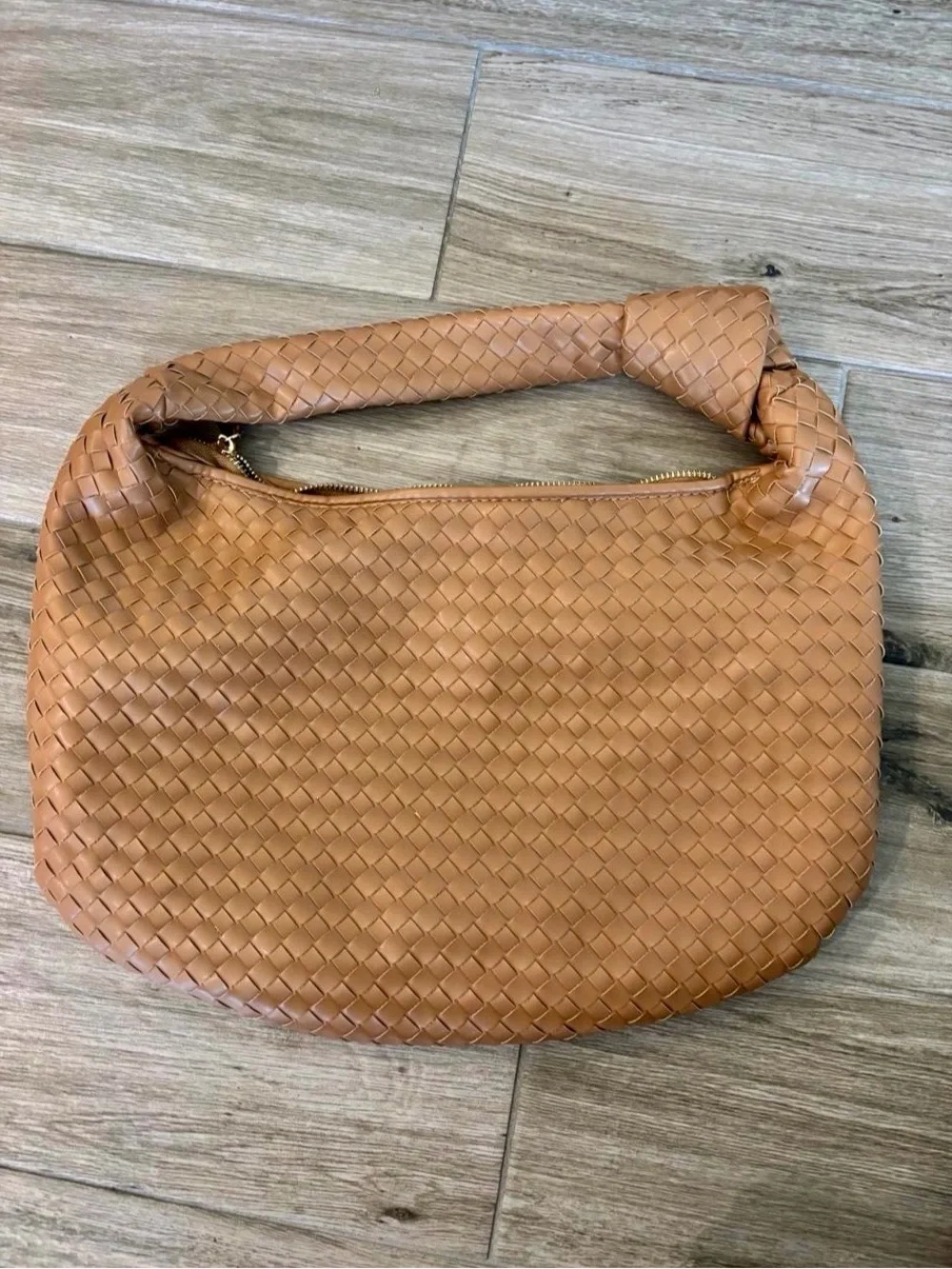 Melie Bianco Brown Knotted Woven Hobo Bag
